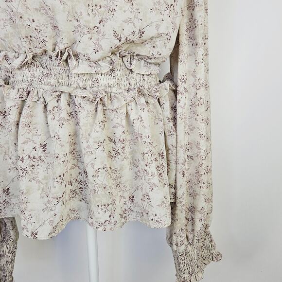 Perfectly Priscilla Plus Size 3XL Floral Smocked Blouse Cottagecore Peplum Top - Picture 6 of 12